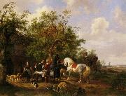 Wouterus Verschuur Compagny with horses and dogs at an inn oil painting